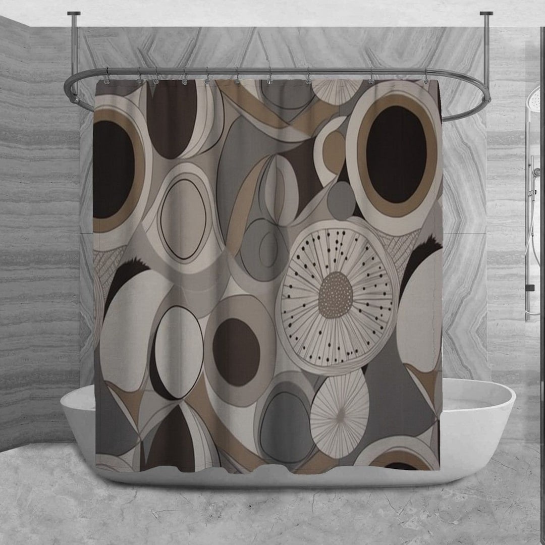 Funky Shower Curtain, Midcentury Bath Decor, Grey Bathroom Decor