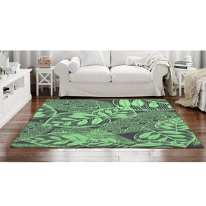 Green And Black Botanical Area Rug Leaves Rug Plants Rug Green Area Rug Personalized Area Rug Green And Black Rug Green Leaf Rug