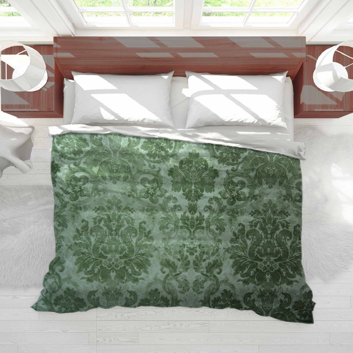 Green Duvet Green Damask Pattern Duvet Cover Damask Bedding Etsy