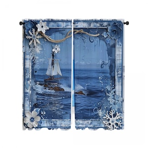 Nautical Theme Window Curtain, Maritime Curtains, Seaside Custom Sizes, Marine Window Treatment, Coastal Home Decor