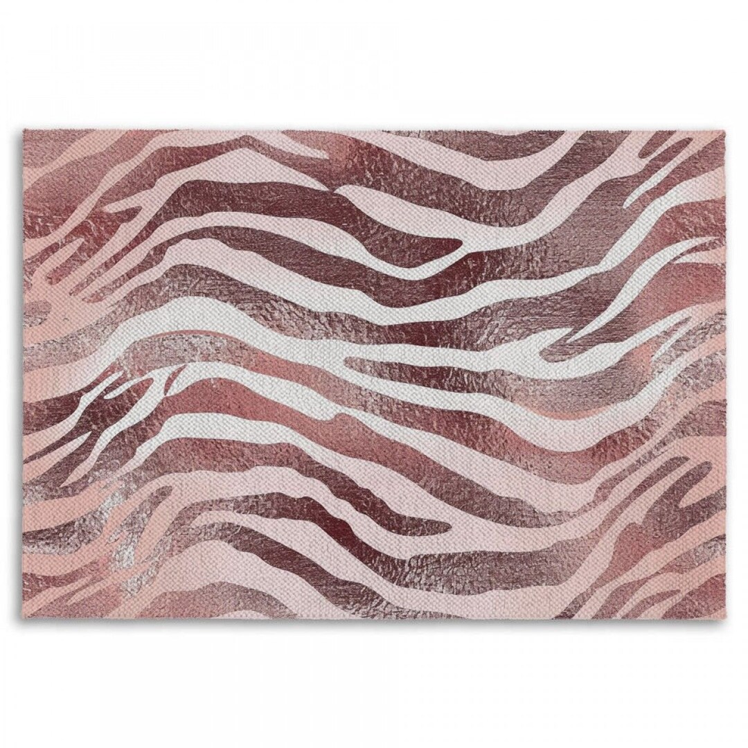 Rose Gold Rugs Zebra Skin Matte Foil Effect Area Rug Dusty Pink Area