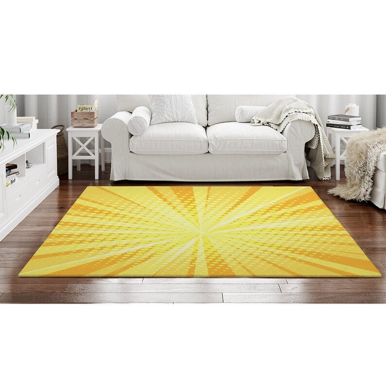 Sun Rays and Polka Dots Rug Pop Art Area Rugs Yellow Area Etsy
