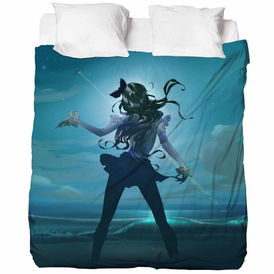 Anime Bed Sheets Anime Girl Night Sky Background Bed Sheet Etsy