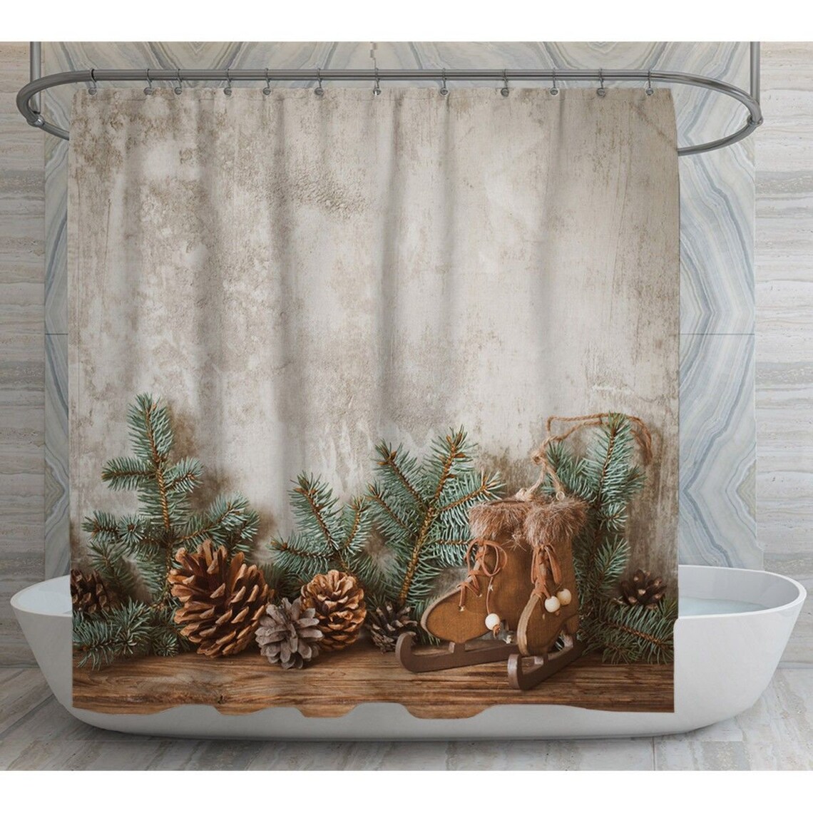 Vintage Christmas Shower Curtains Christmas Decors on Wood Etsy