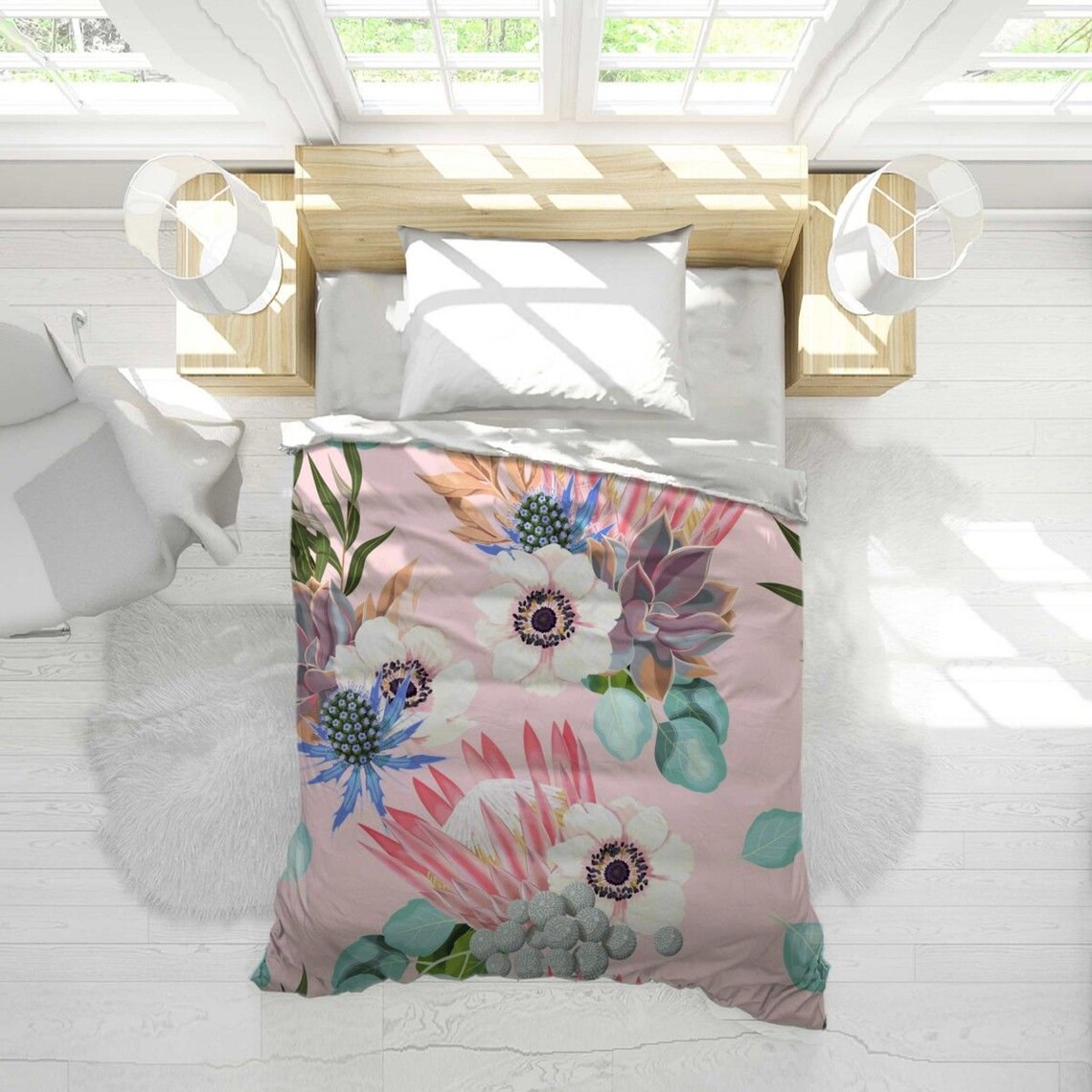 Pink Floral Duvet Cover Pink Floral Bedding Pastel Flowers Etsy