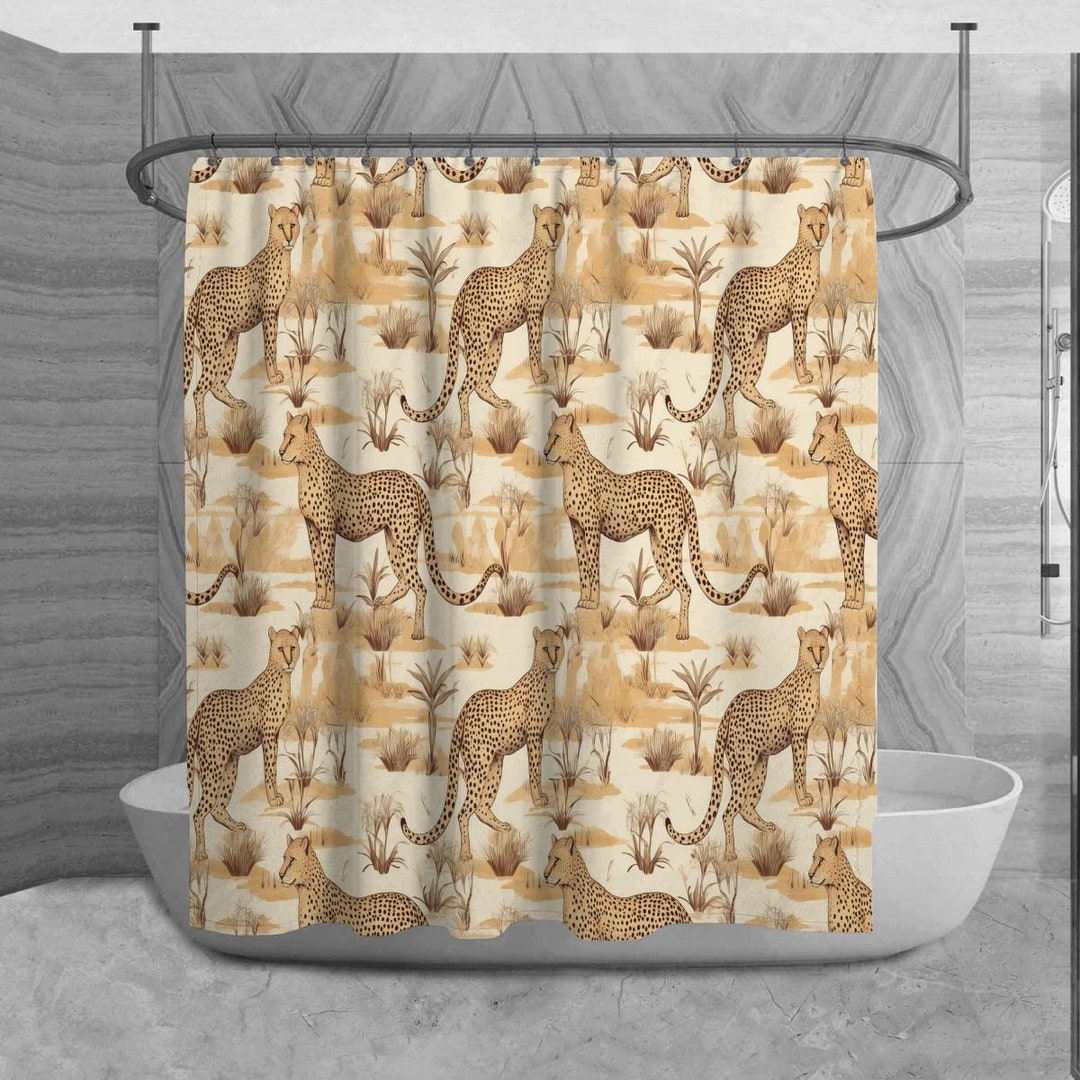 Cheetah Shower Curtain Safari Bathroom Decor Wildcat Bath Etsy