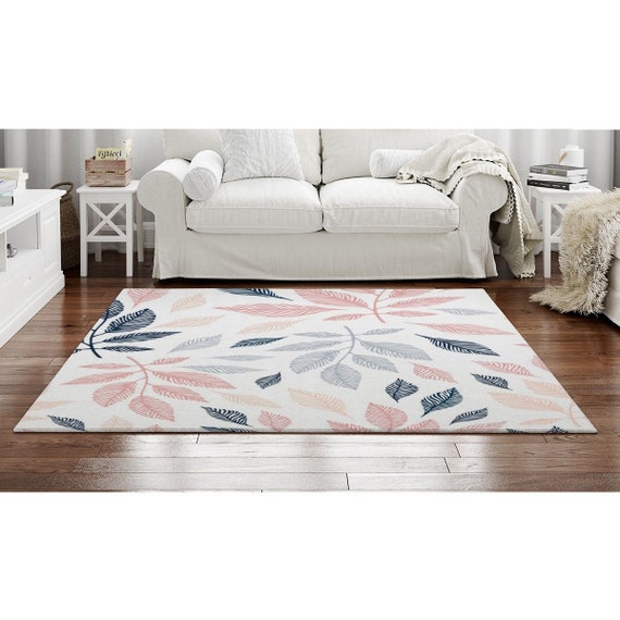 Blue And Pink Leaf Area Rug Blue And Pink Rug Leaf Area Rug Etsy