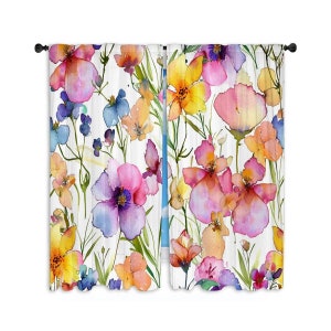 Wildflower Window Curtains  Watercolor Orchid Flowers  Curtains Colorful Drapes Floral Curtain Panel Botanical Curtain