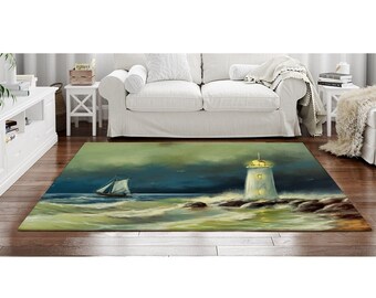 Nautical Anchor Lighthouse Starfish Bathroom Bedroom Floor Shower Mat Rug Soft 