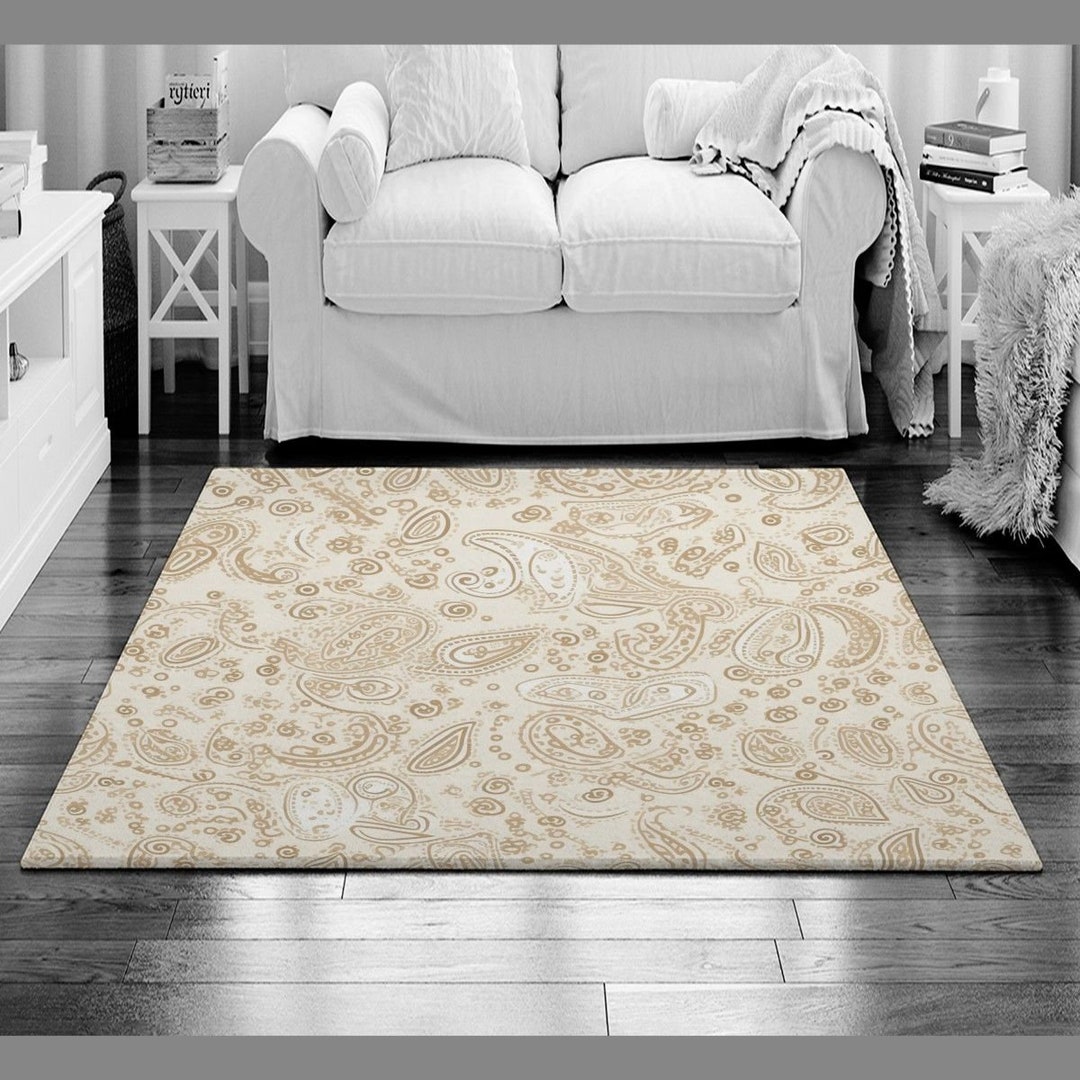 Paisley Rug Oriental Decor Large Rug White Living Room Rug Etsy
