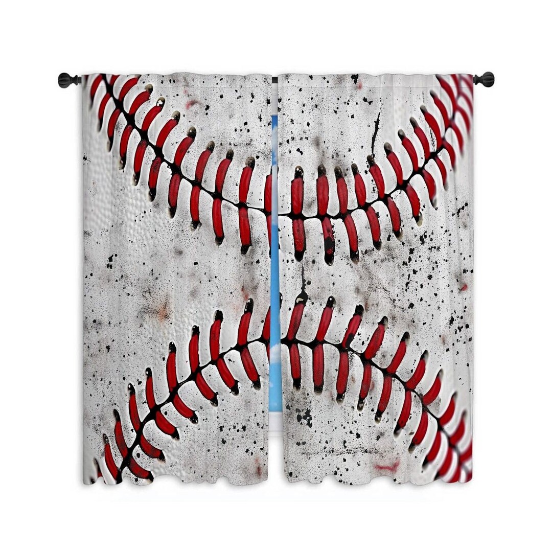 Baseball Themed Window Curtain: Grunge Style, Custom Size - Etsy
