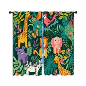 Safari Pattern Window Curtains Safari Drapes Jungle Curtain Panels in Custom Sizes Green Window Curtains Green Drapes Animal Curtains