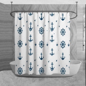 Blue Nautical Shower Curtains Sailboat And Anchor Pattern Shower Curtain White And Navvy Shower Curtains Boys Blue Shower Curtain