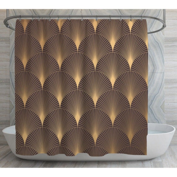 Brown And Gold Shower Curtain Art Deco Shower Curtain Etsy