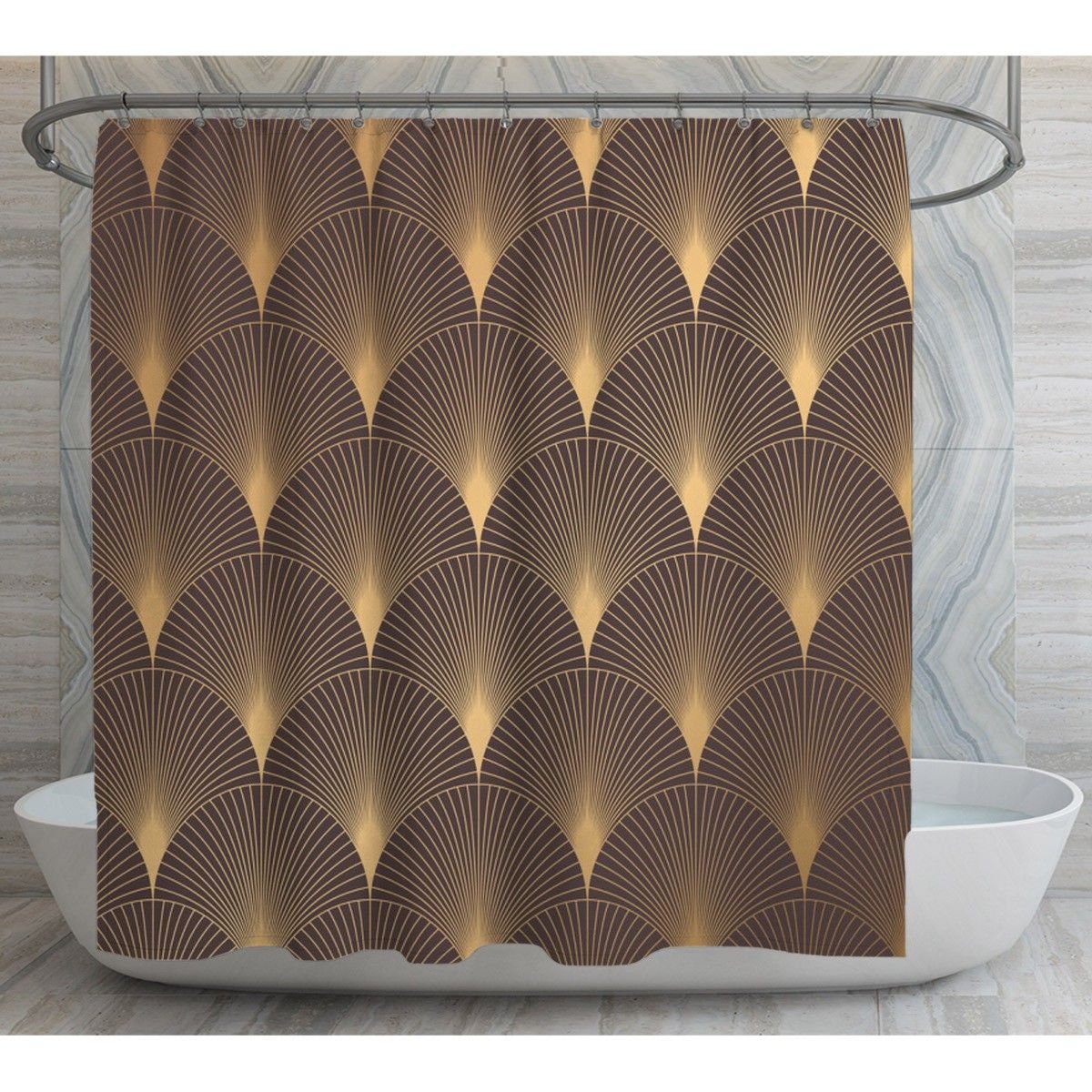 Brown and Gold Shower Curtain Art Deco Shower Curtain Etsy