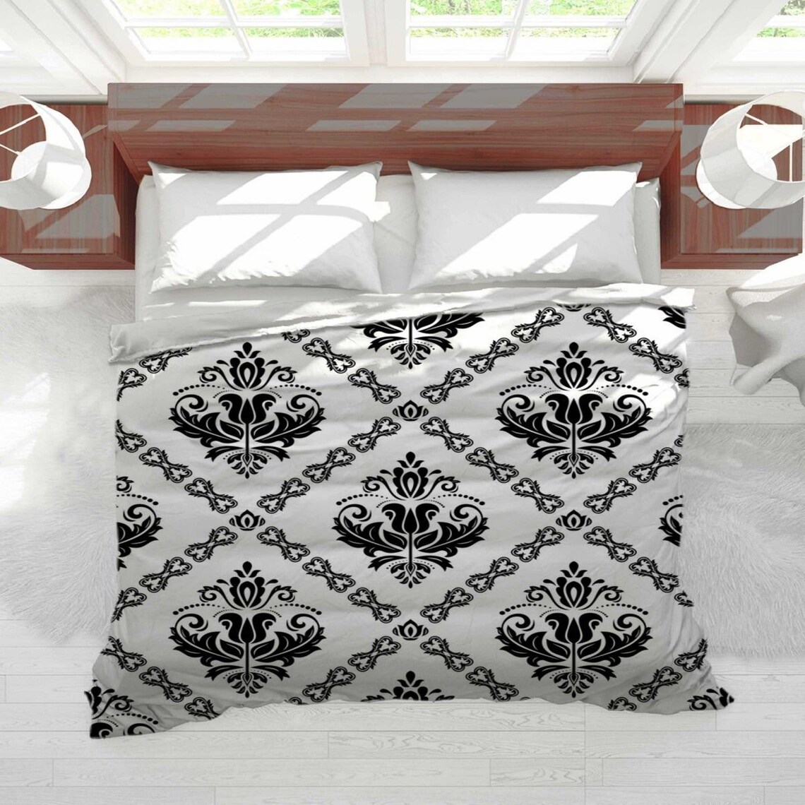 Black And White Damask Comforter Damask Pattern Comforter Etsy