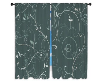 Floral Window Curtain, Art Curtains, Elegant lines Curtain Panel, Modern Window Treatment, Contemporary Home Decor