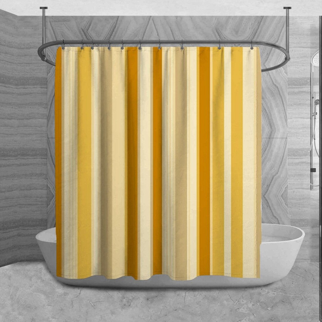 Vertical Stripes Shower Curtain Trendy Bath Mat Gold Bathroom Etsy