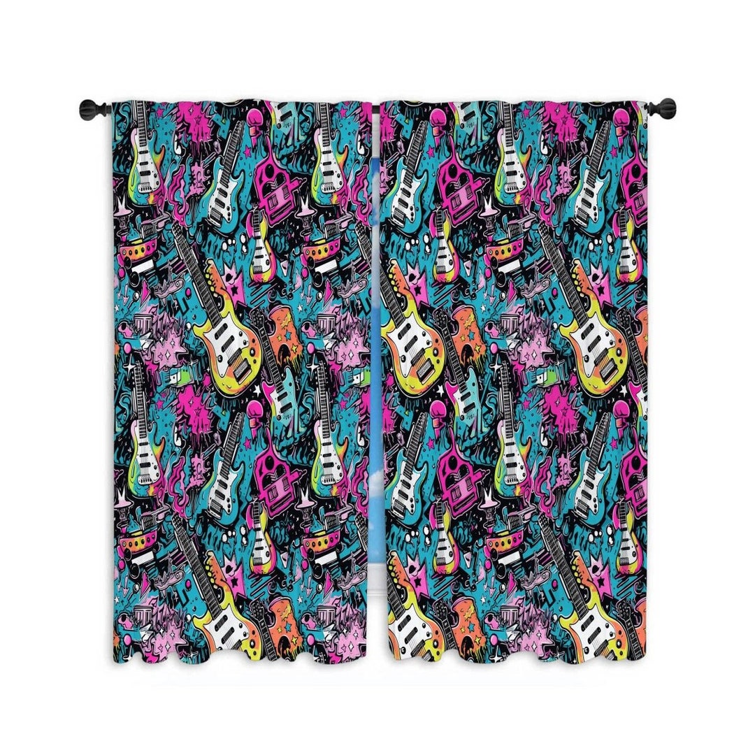 Punk Window Curtain, Electric Guitar Curtains, Music Curtain Panel ...