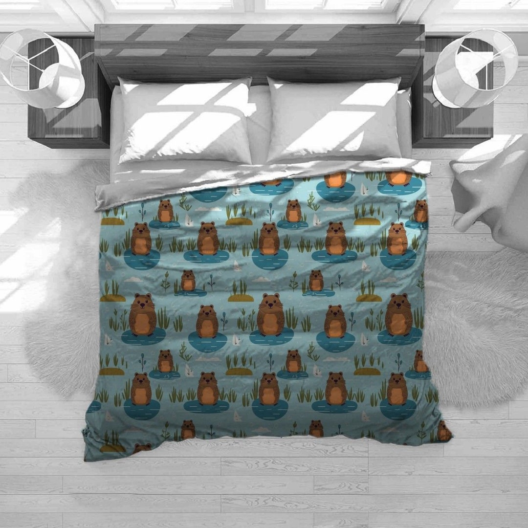 Beaver Bedding Cute Animal Bedding Set Farmhouse Comforter Etsy
