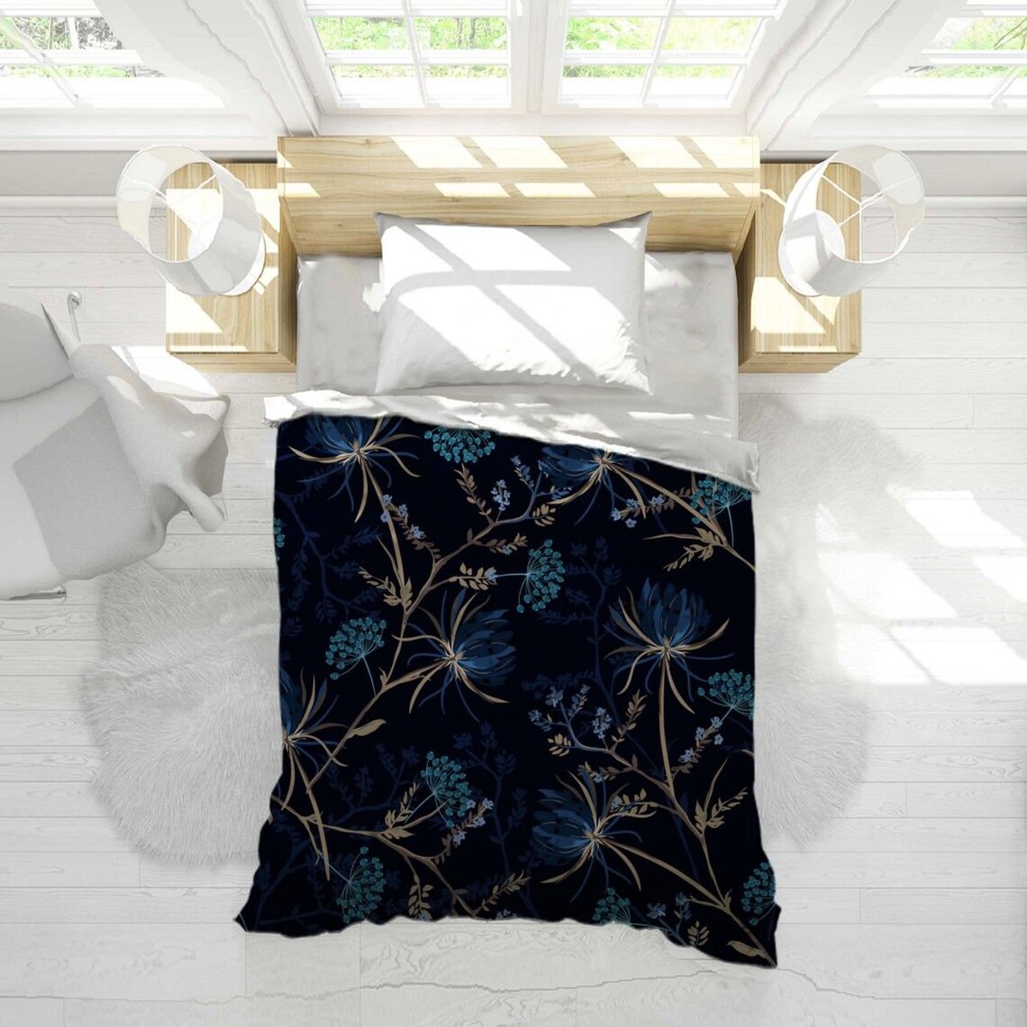 Navy Floral Duvets Navy Floral Bedding Dark Garden Flowers Etsy