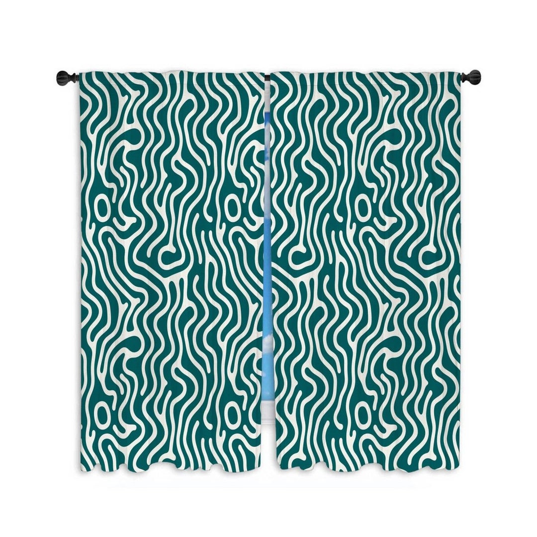 Abstract Window Curtain, Geometric Curtains, Line Art Curtain Panel