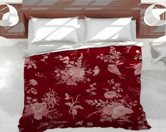 Red Floral Comforter - Etsy