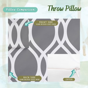 May include: A gray and white throw pillow with a geometric pattern. The pillow has a zipper closure and can be customized with a design on the front and back.