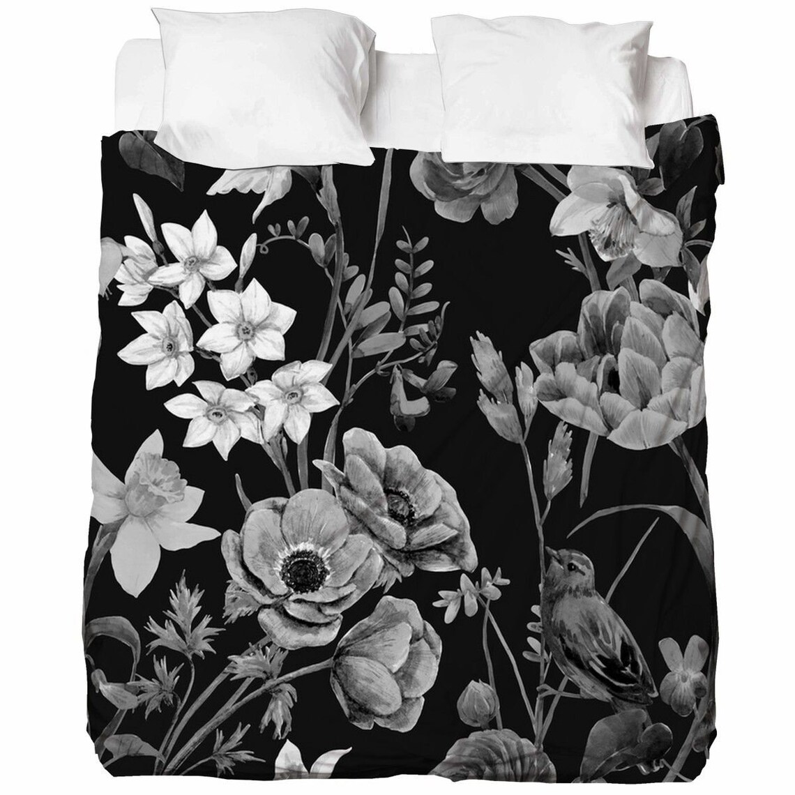 Black Floral Bed Sheets Flat Sheet Vintage Floral Bedding Etsy