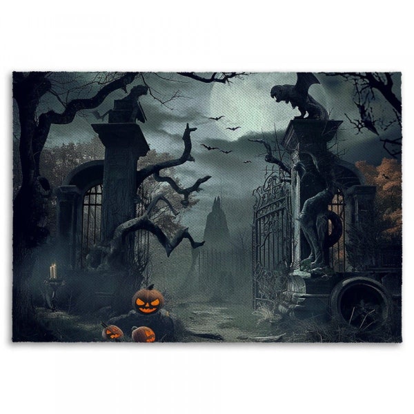 Creepy Rugs Scary Grave Entrance Area Rug Black Area Rugs Dark Gray Rug Monochrome Halloween Art Rugs