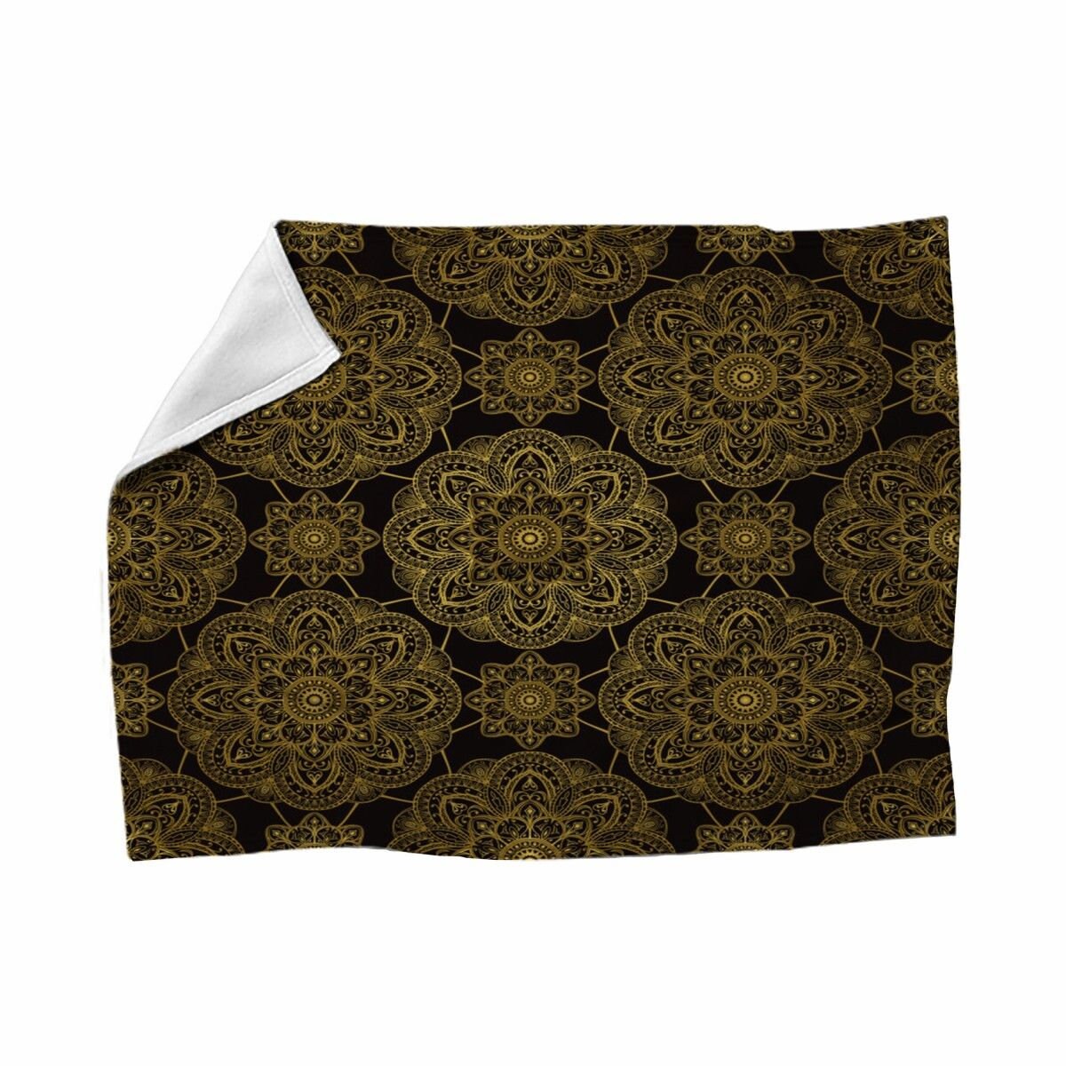 Black And Gold Medallion Blanket Medallion Pattern Fleece Etsy