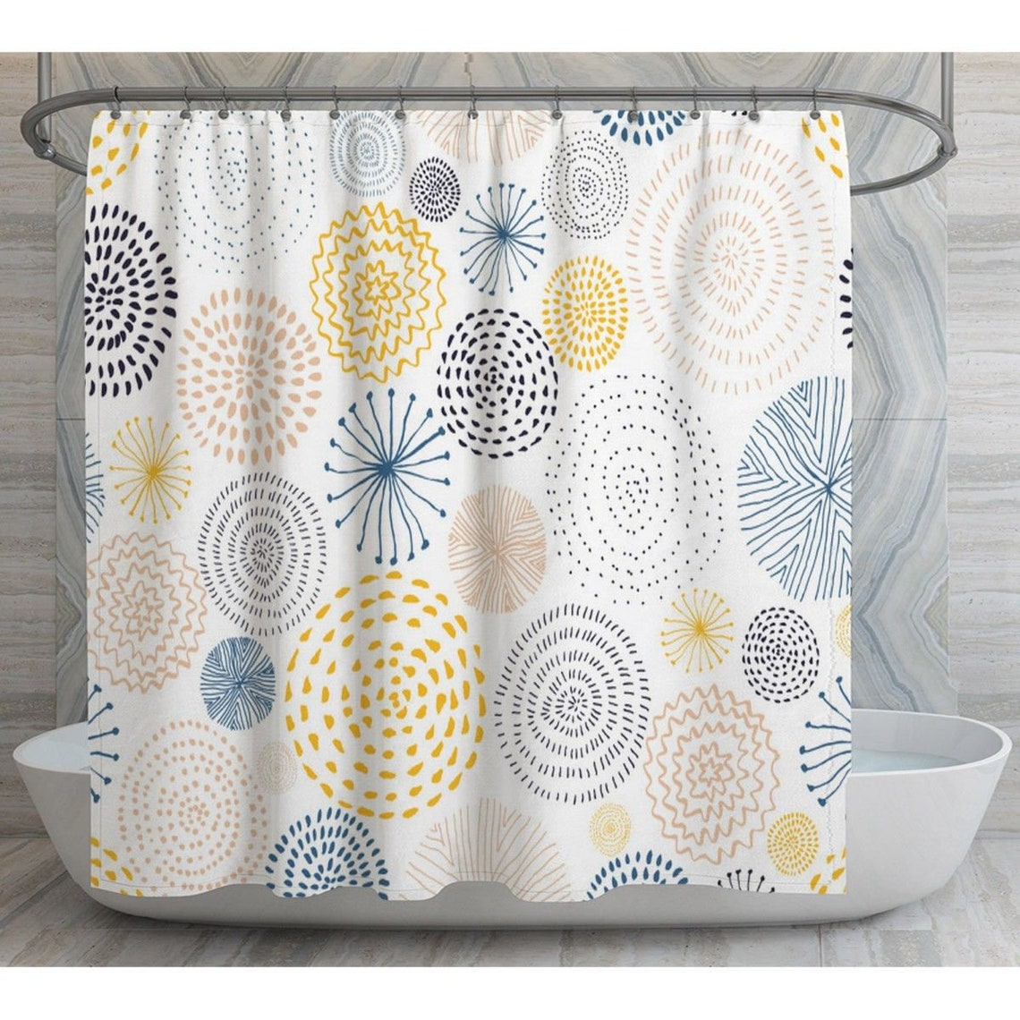 Colorful Circle Shower Curtain Yellow and Blue Shower Curtains Etsy