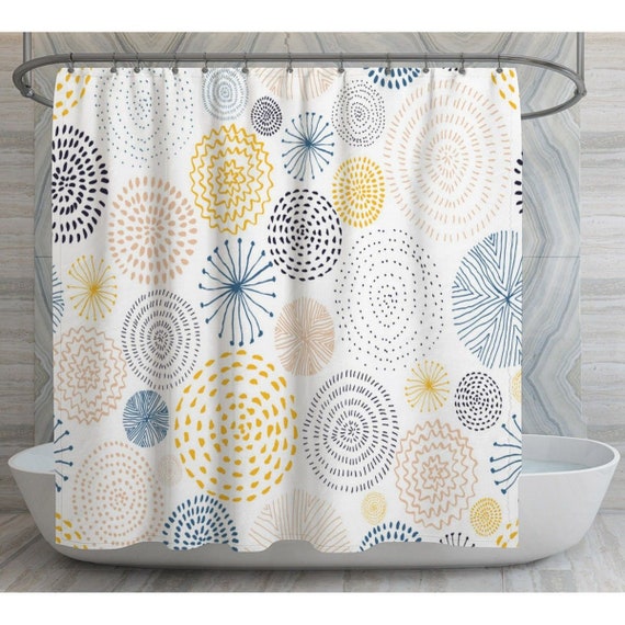 Colorful Circle Shower Curtain Yellow and Blue Shower Curtains Personalized Shower Curtain Abstract Circles Shower Curtain Custom Size Etsy UK