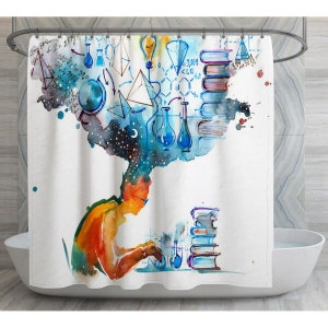 Watercolor Science Shower Curtain: Scientist & Lab Design