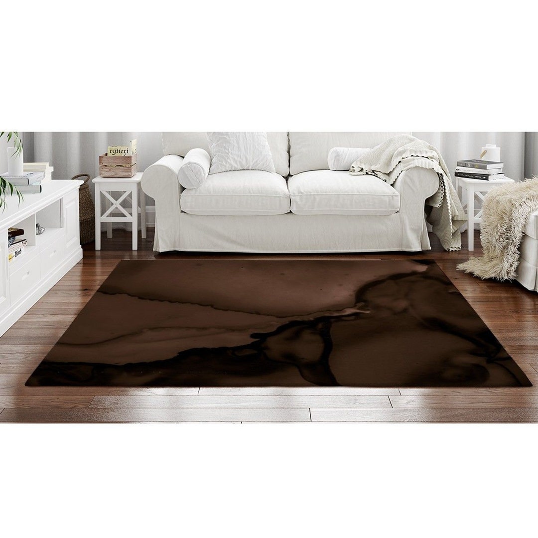Liquid Dark Brown Print Rug Brown Abstract Area Rugs Chocolate Etsy