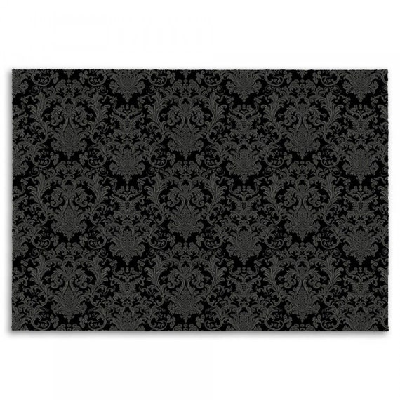 Black Damask Area Rug: Gothic Pattern, Soft and Durable