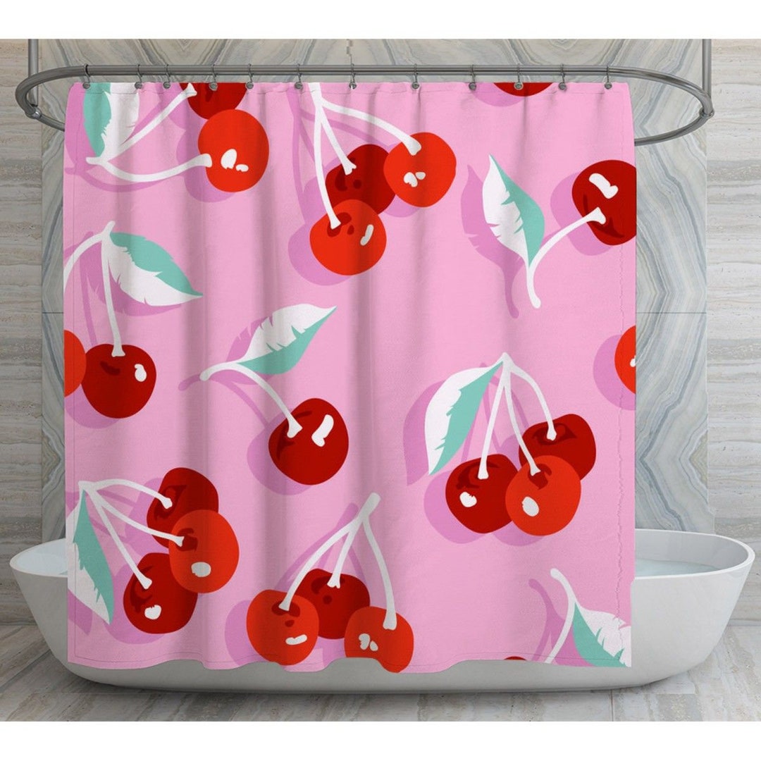 Cherry Shower Curtains Pink Bathroom Inspo Pink and Red Shower Etsy