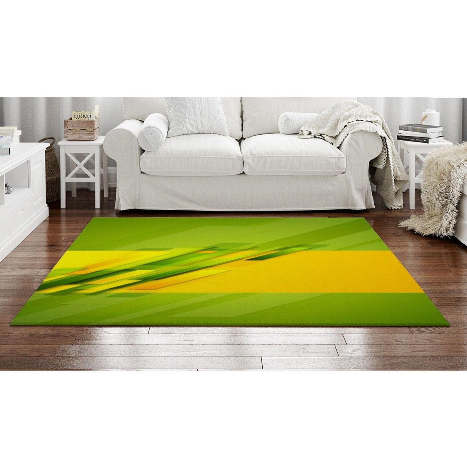 Yellow And Green Area Rug Abstract Area Rug Geometric Area | Etsy