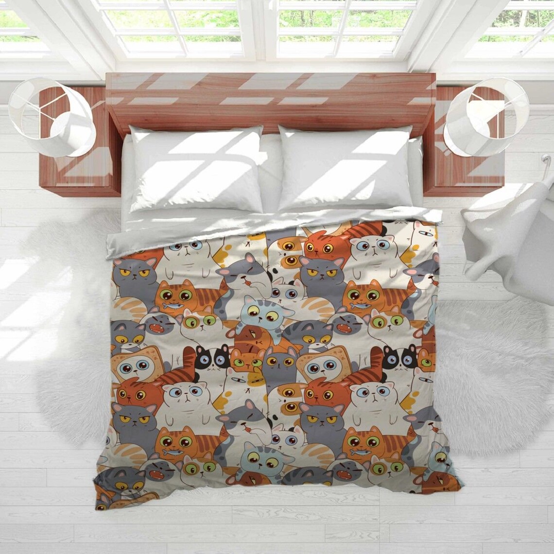 Kitten Comforter Kitten Bedding Cat Pattern Comforter Cat Etsy