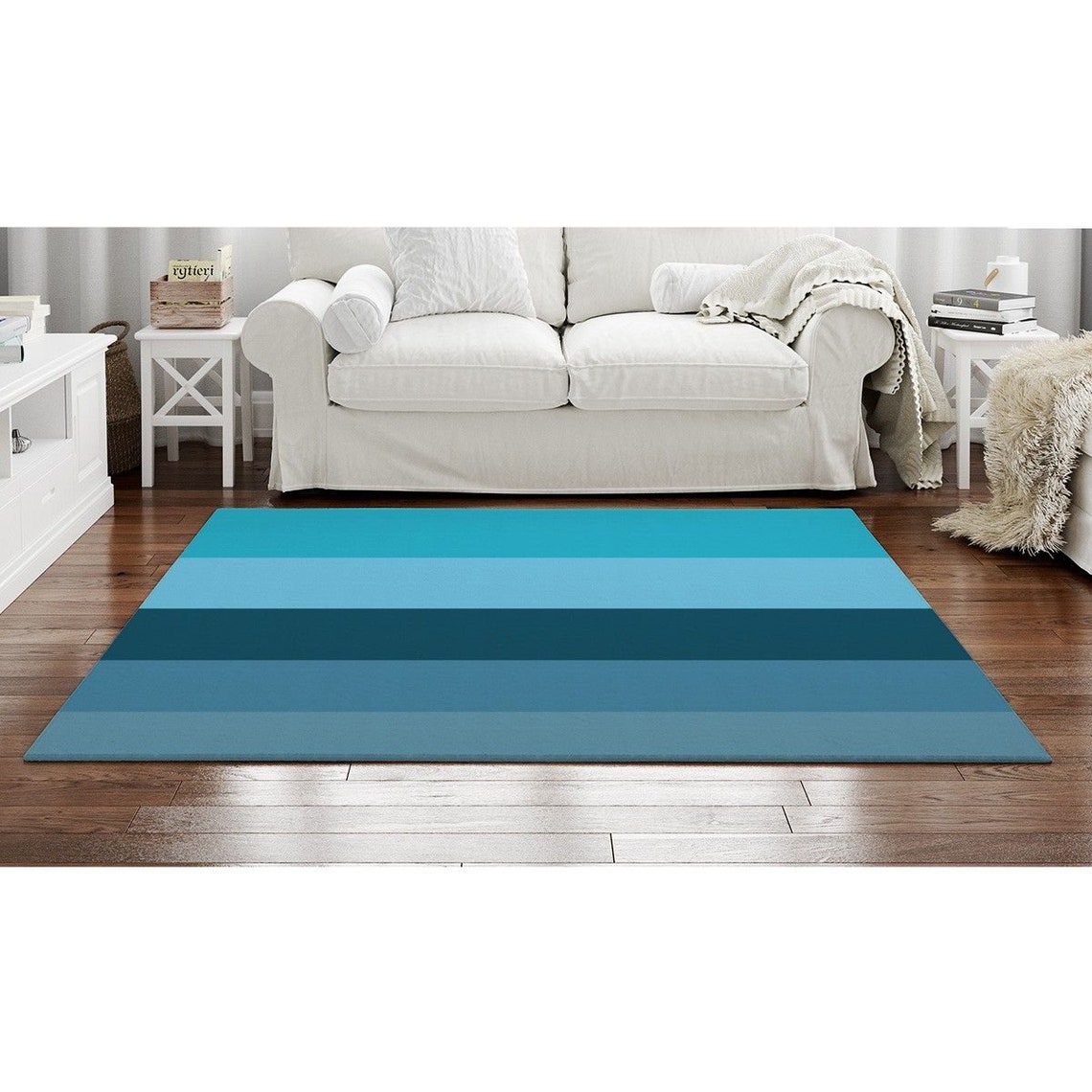 Transition Shades Rug Blue Striped Area Rugs Aqua Blue Area Etsy