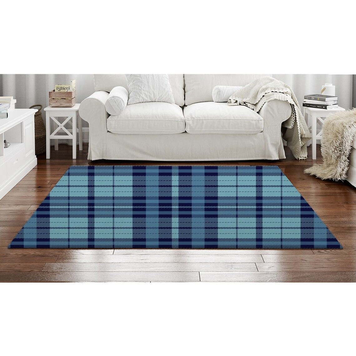 Blue Plaid Rugs Plaid Pattern Rugs Plaid Area Rugs Indigo Etsy