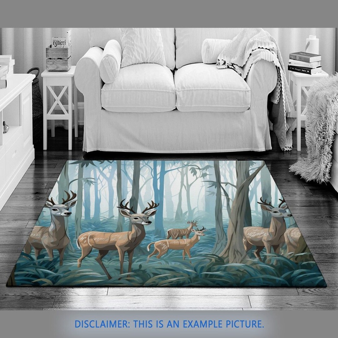 Deer Rug Whitetail Decor Large Rug Brown Green Living Room Rug Etsy
