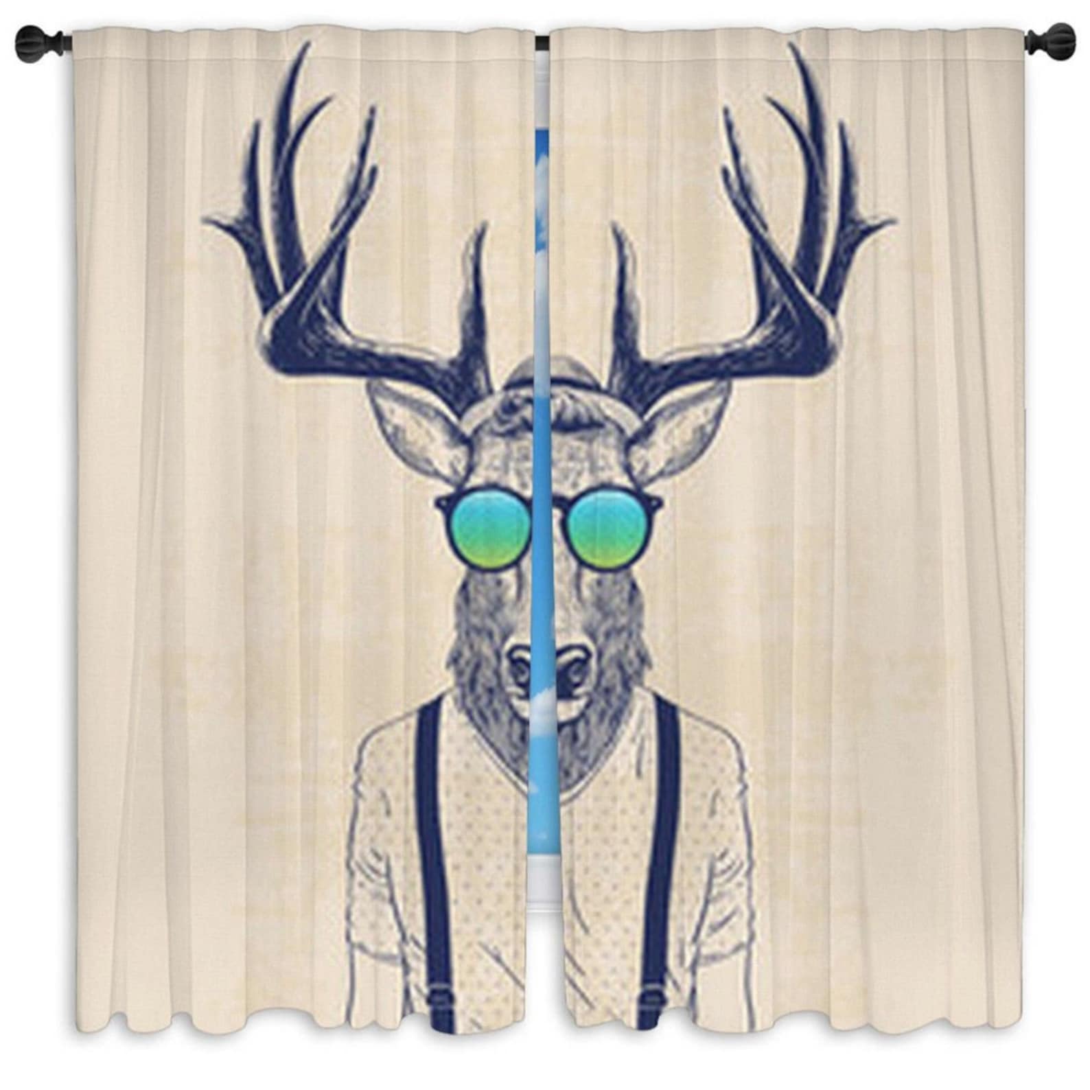 Deer Window Curtains Deer Curtains Deer Decor Black And Etsy