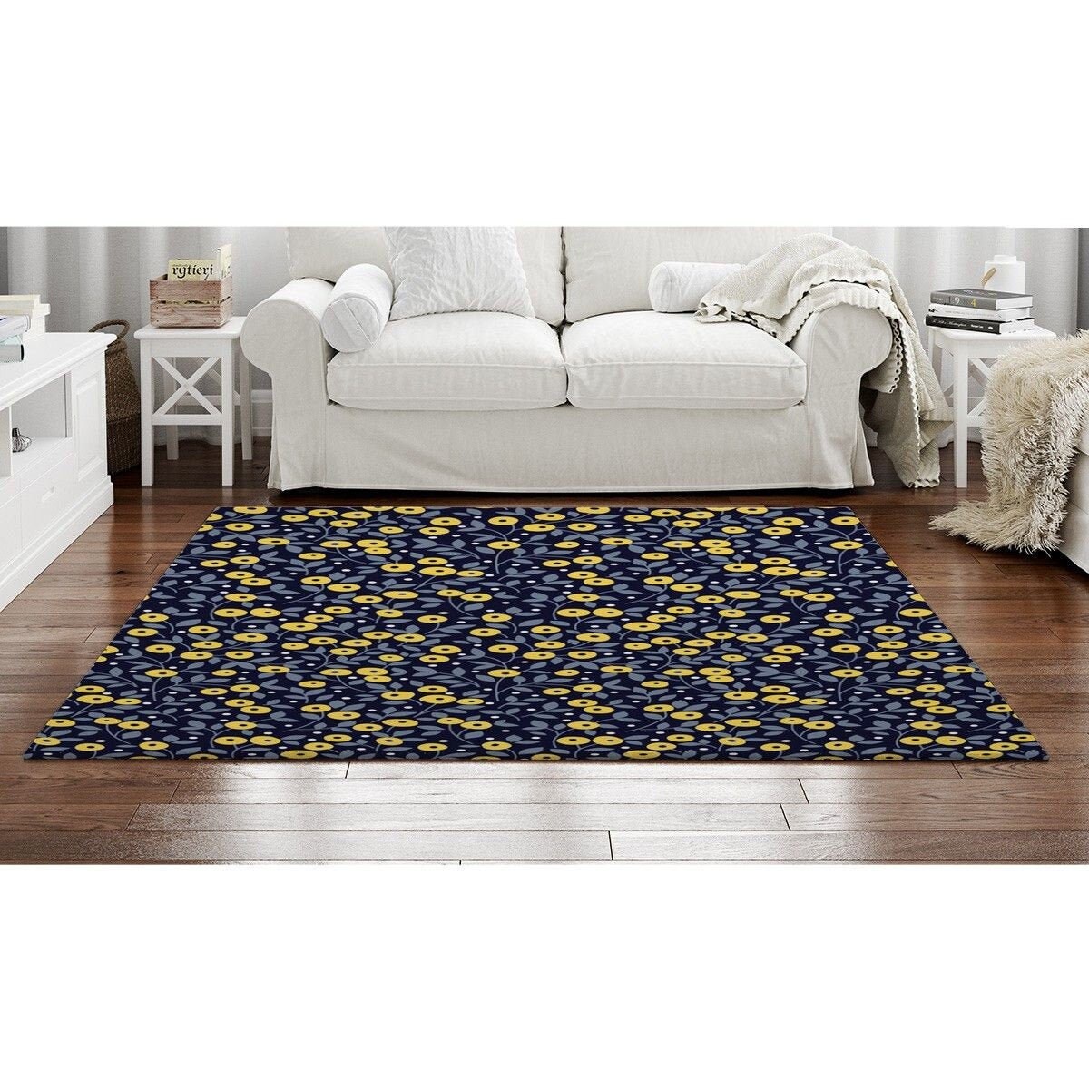 Blue And Yellow Rugs Floral Area Rug Blue And Yellow Ditsy Etsy