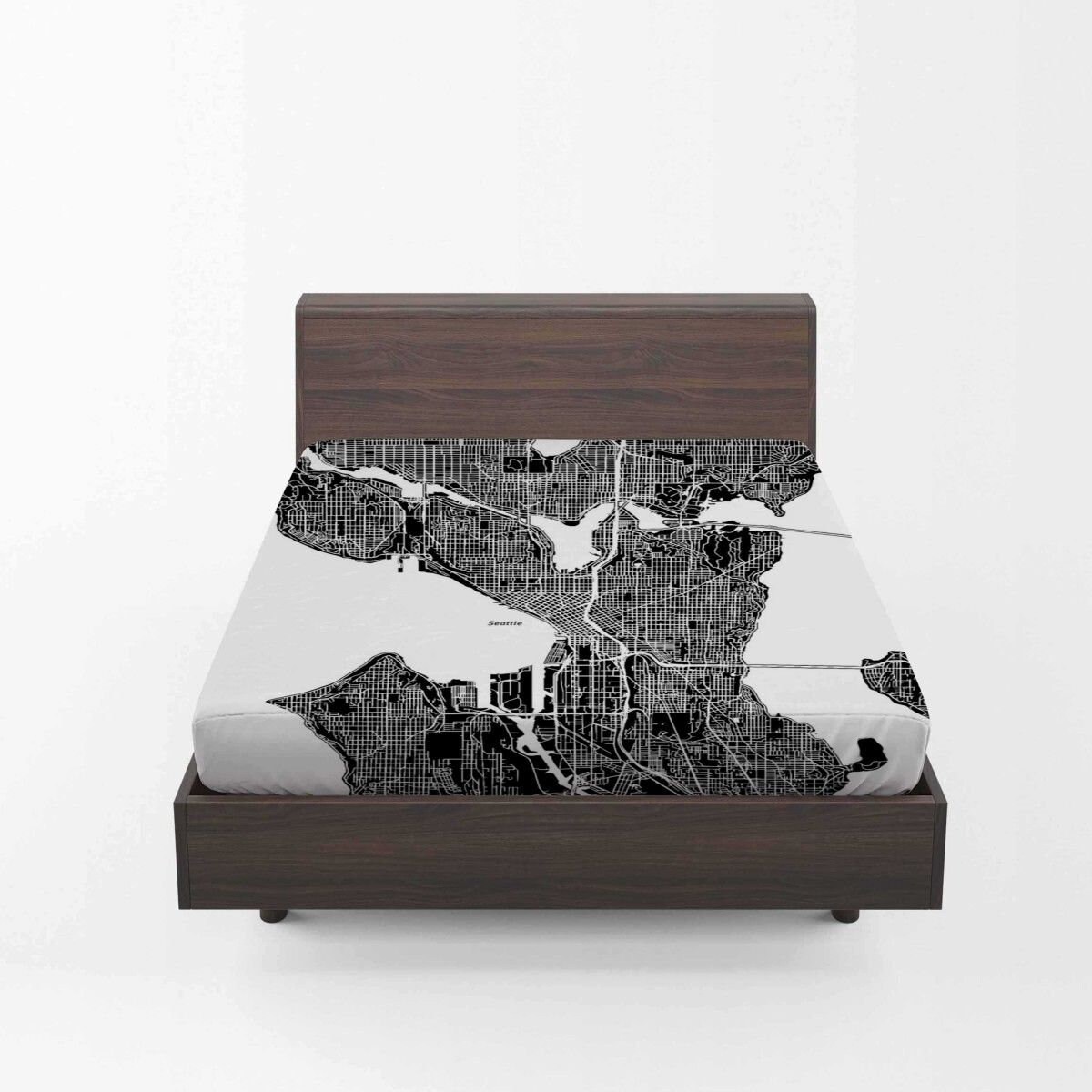 Map Bed Sheet White Fitted Sheet Map Bedding Seattle Map Etsy