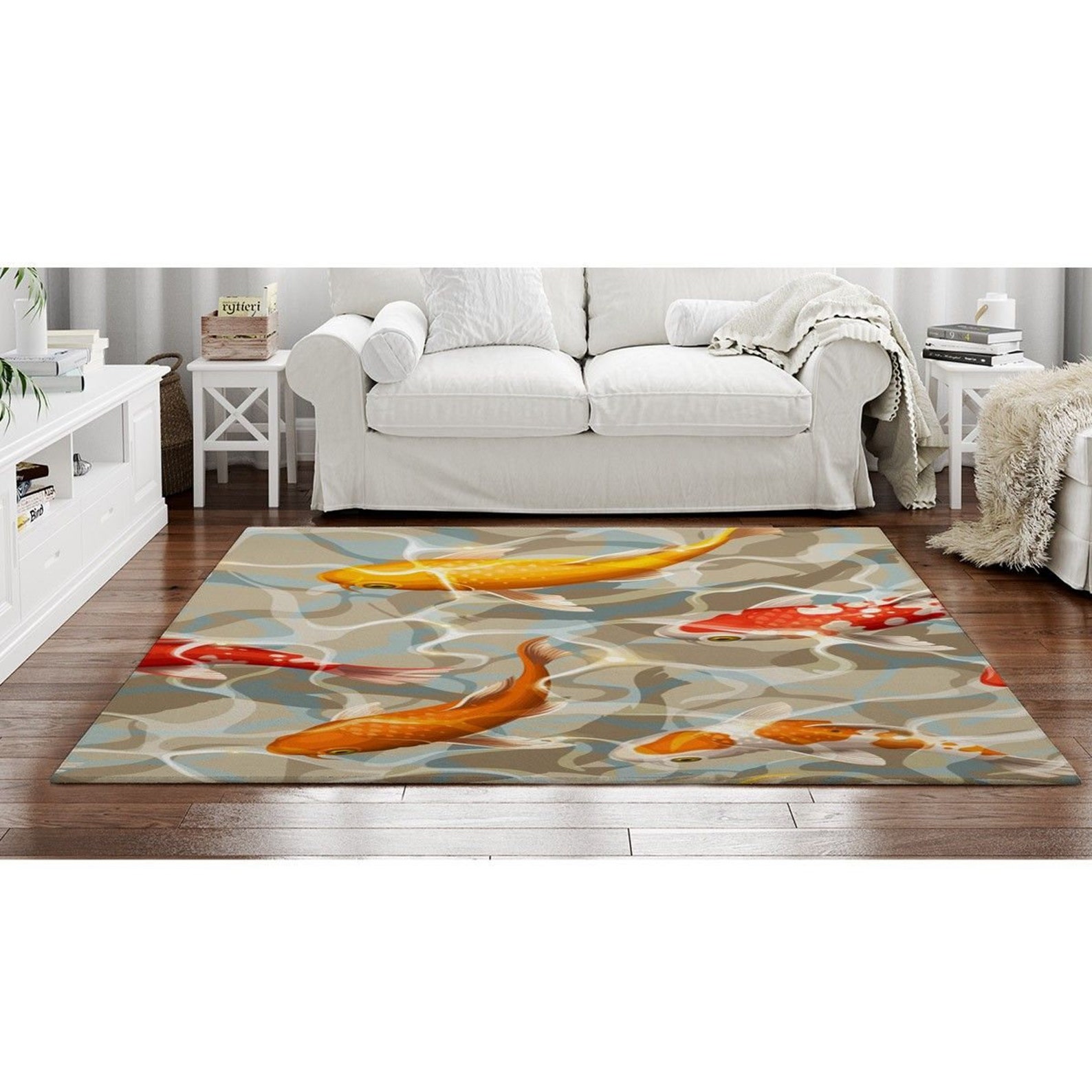 Koi Fish Rugs Koi Carps Swimming Area Rug Beige Orange and Etsy