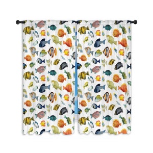 Tropical Fish Window Curtain, Nautical Curtains, Ocean Curtain Panel, Underwater Theme Window Treatment, Coastal Home Decor