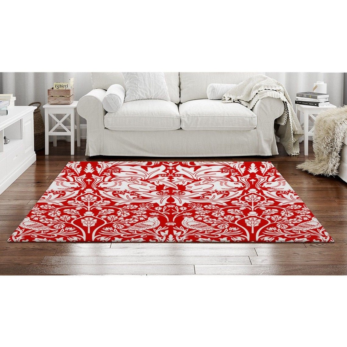 Red Floral Rugs Botanical Area Rugs Classic Floral Damask Etsy