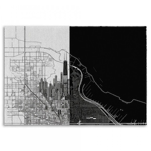 Tapis carte Chicago Tapis noir et blanc Tapis de ville Tapis carte Tapis moderne Tapis minimalistes Tapis de salon cool