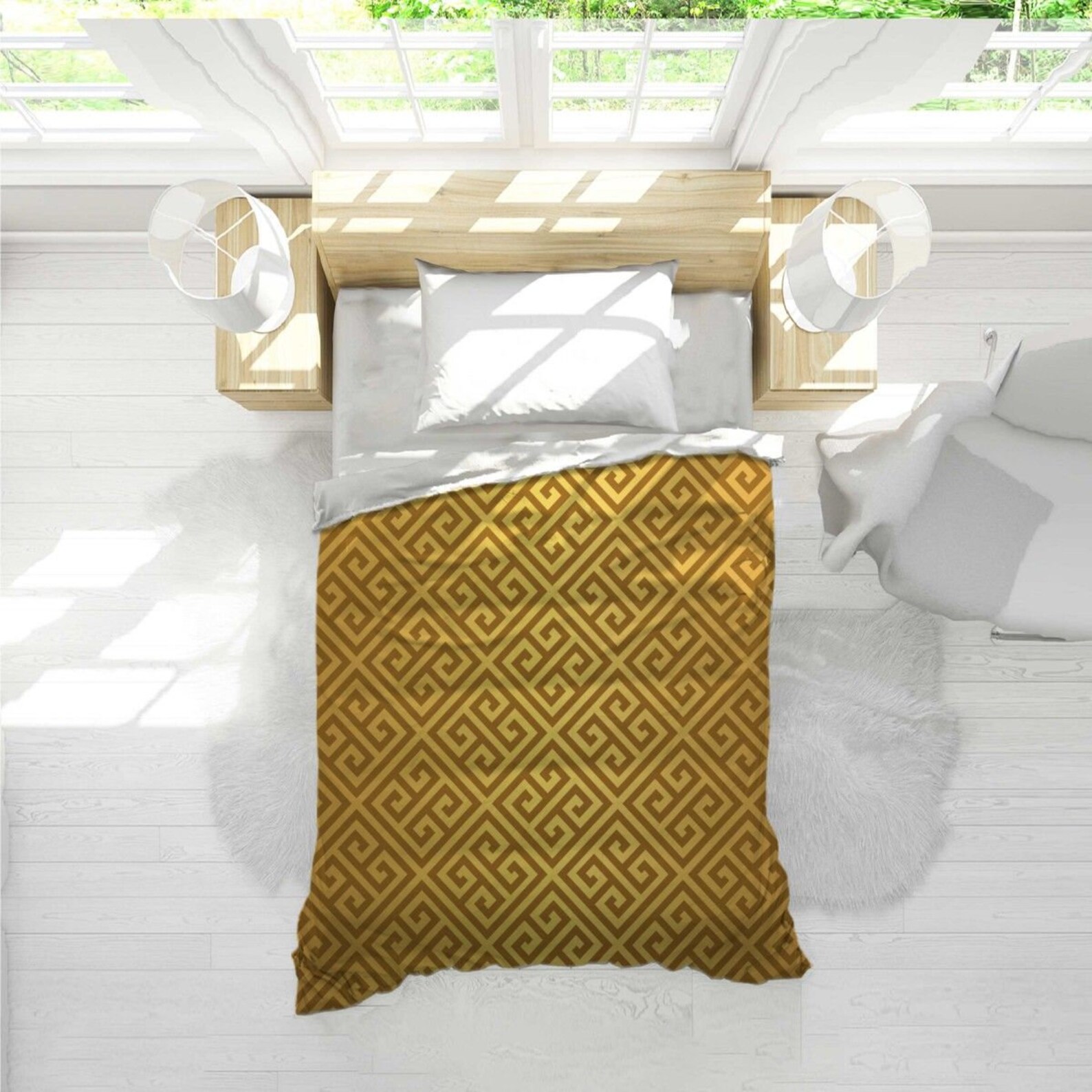 Gold Comforter Gold Greek Key Pattern Comforters Geometric Etsy